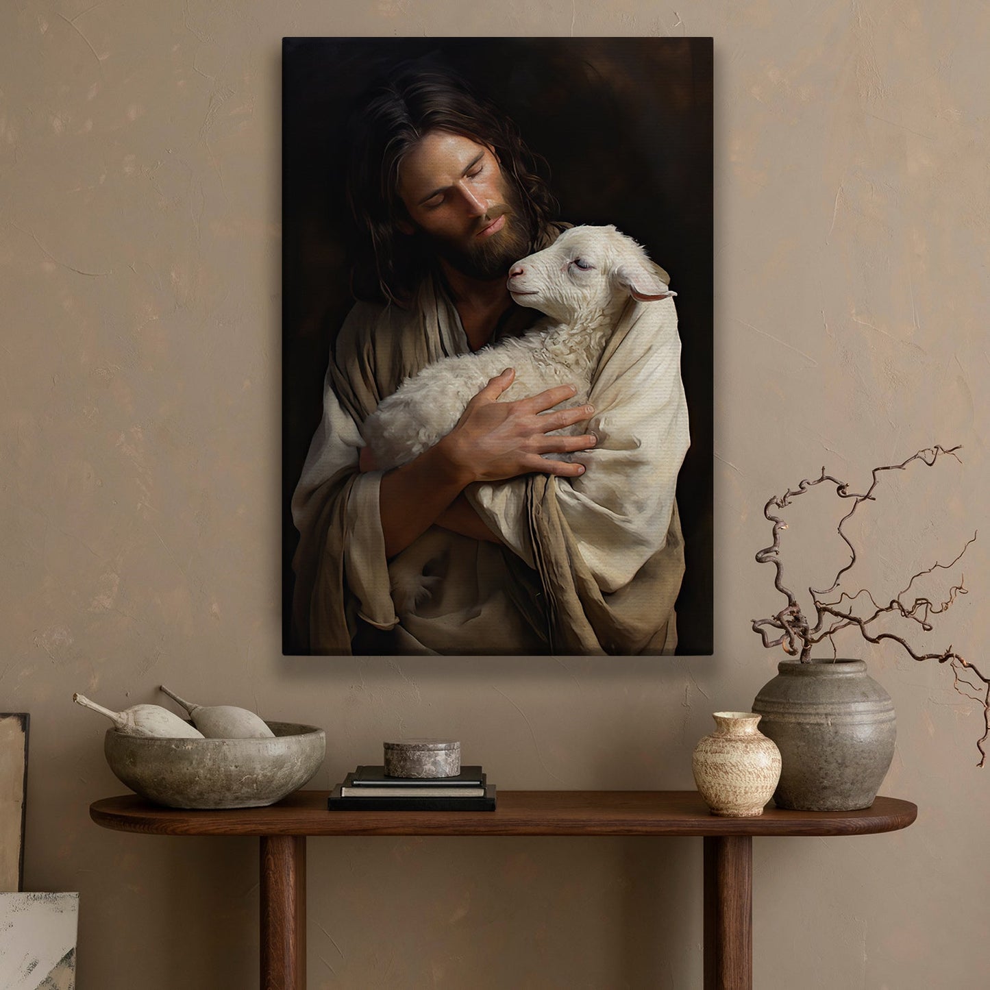 Shepherd's Embrace The Tender Guardian, Jesus Christian Canvas Painting, Victorian Wall Art Decor - Religious Poster Gift