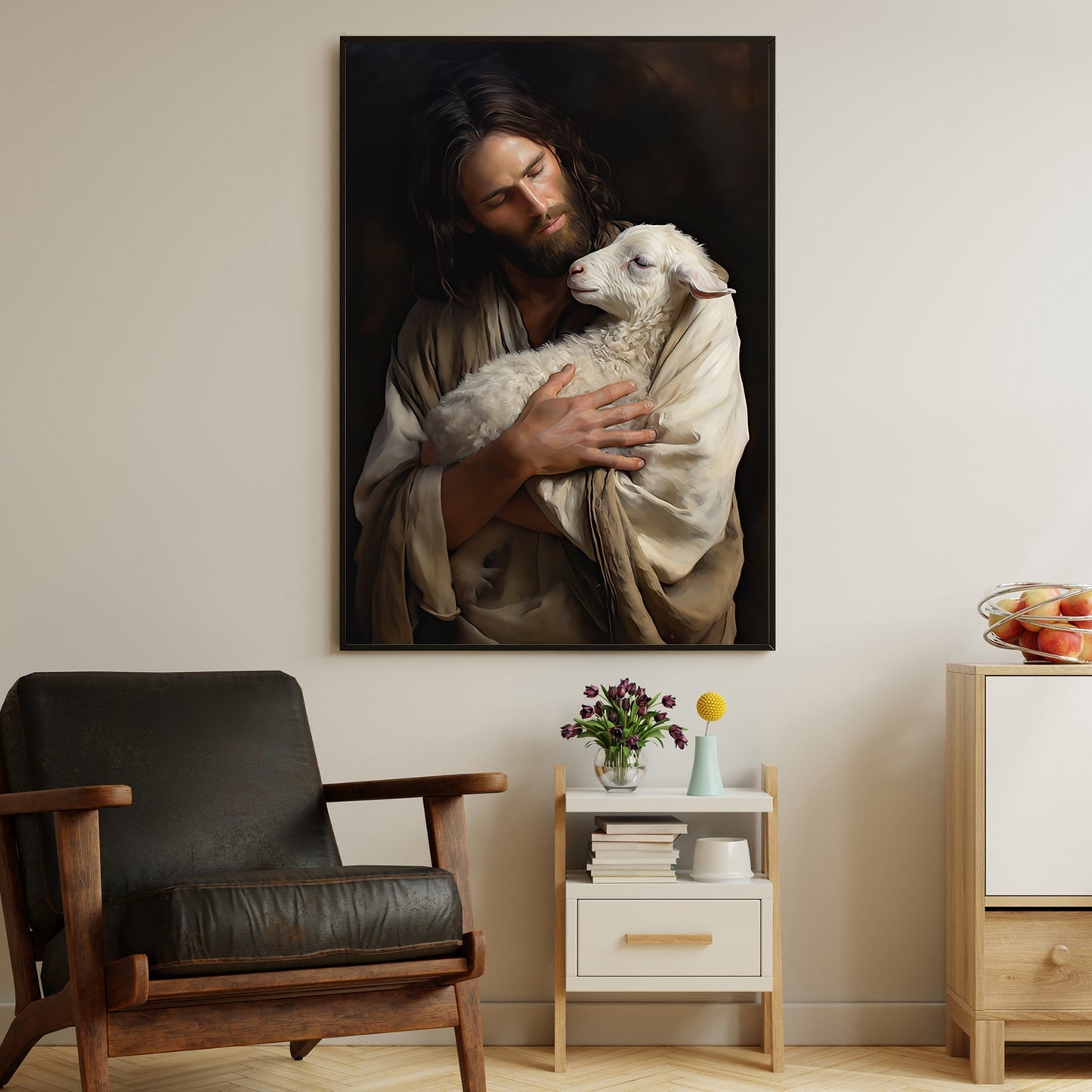 Shepherd's Embrace The Tender Guardian, Jesus Christian Canvas Painting, Victorian Wall Art Decor - Religious Poster Gift