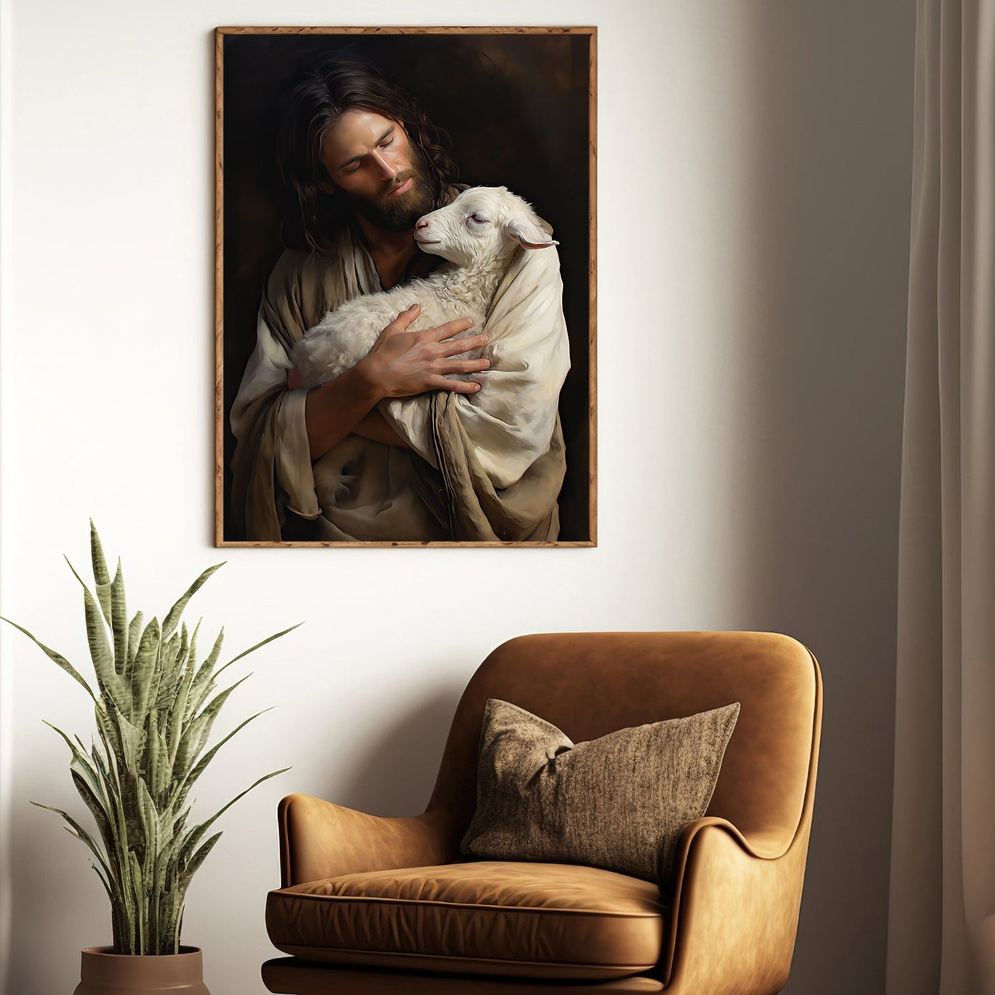 Shepherd's Embrace The Tender Guardian, Jesus Christian Canvas Painting, Victorian Wall Art Decor - Religious Poster Gift