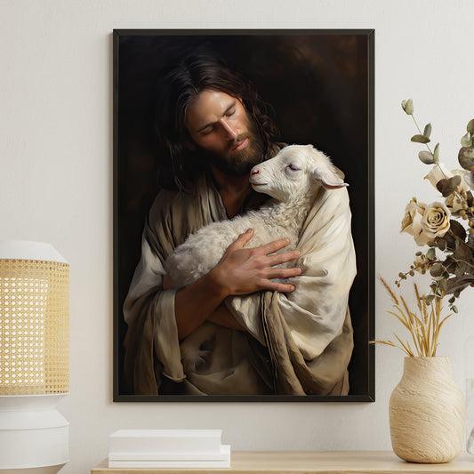 Shepherd's Embrace The Tender Guardian, Jesus Christian Canvas Painting, Victorian Wall Art Decor - Religious Poster Gift