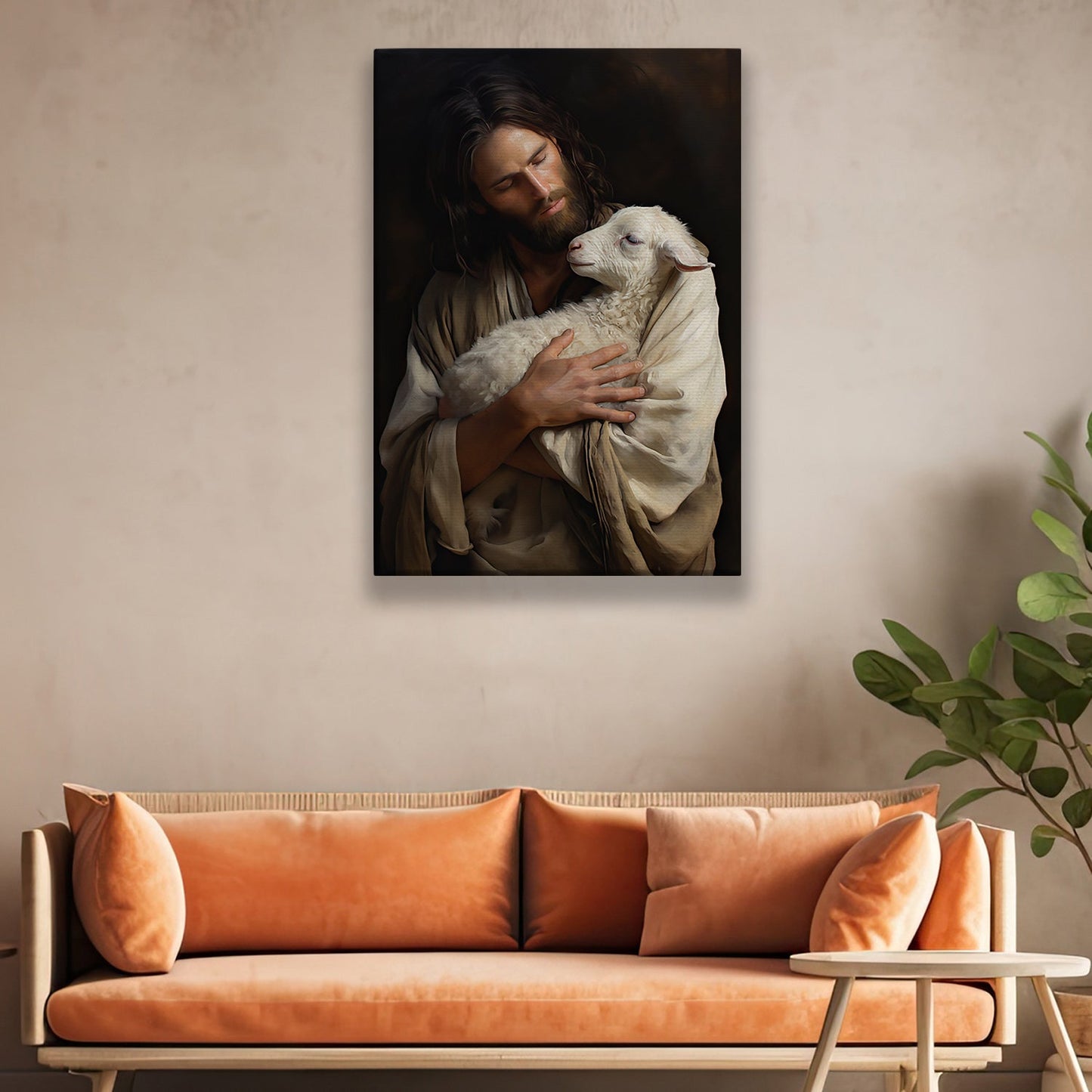 Shepherd's Embrace The Tender Guardian, Jesus Christian Canvas Painting, Victorian Wall Art Decor - Religious Poster Gift