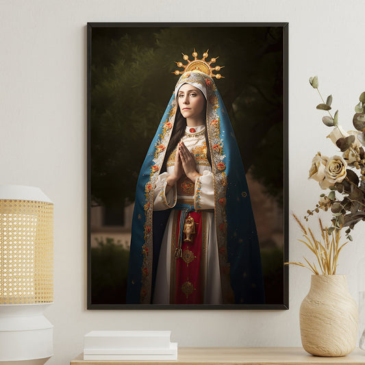 Marian Grace in Bloom, Virgin Mary Christmas Canvas Painting, Xmas Wall Art Decor - Christmas Poster Gift