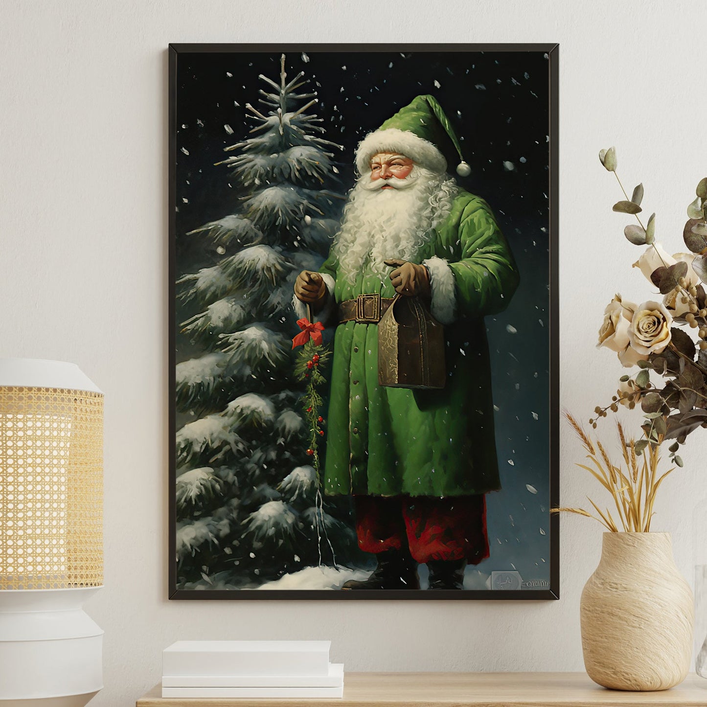 Emerald Eve's Gentleman, Santa Claus Christmas Canvas Painting, Xmas Wall Art Decor - Christmas Poster Gift