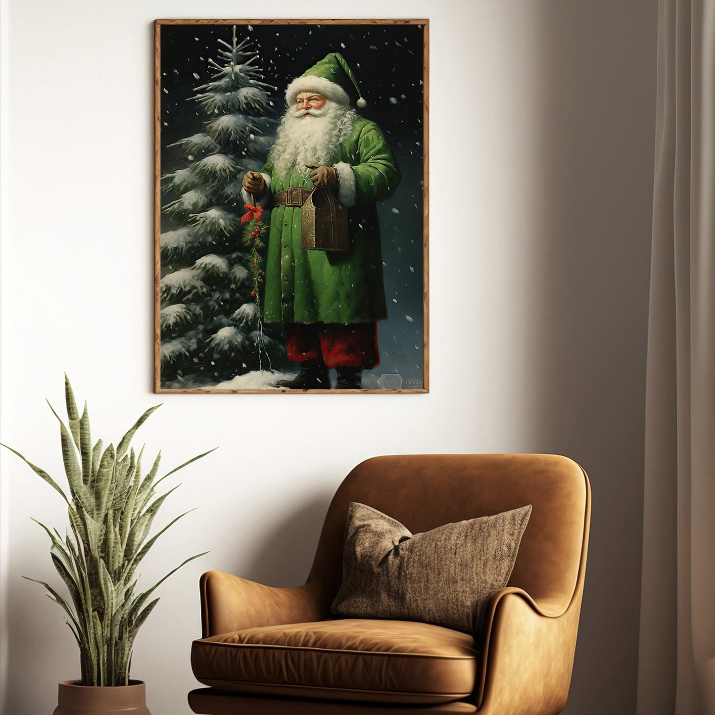 Emerald Eve's Gentleman, Santa Claus Christmas Canvas Painting, Xmas Wall Art Decor - Christmas Poster Gift