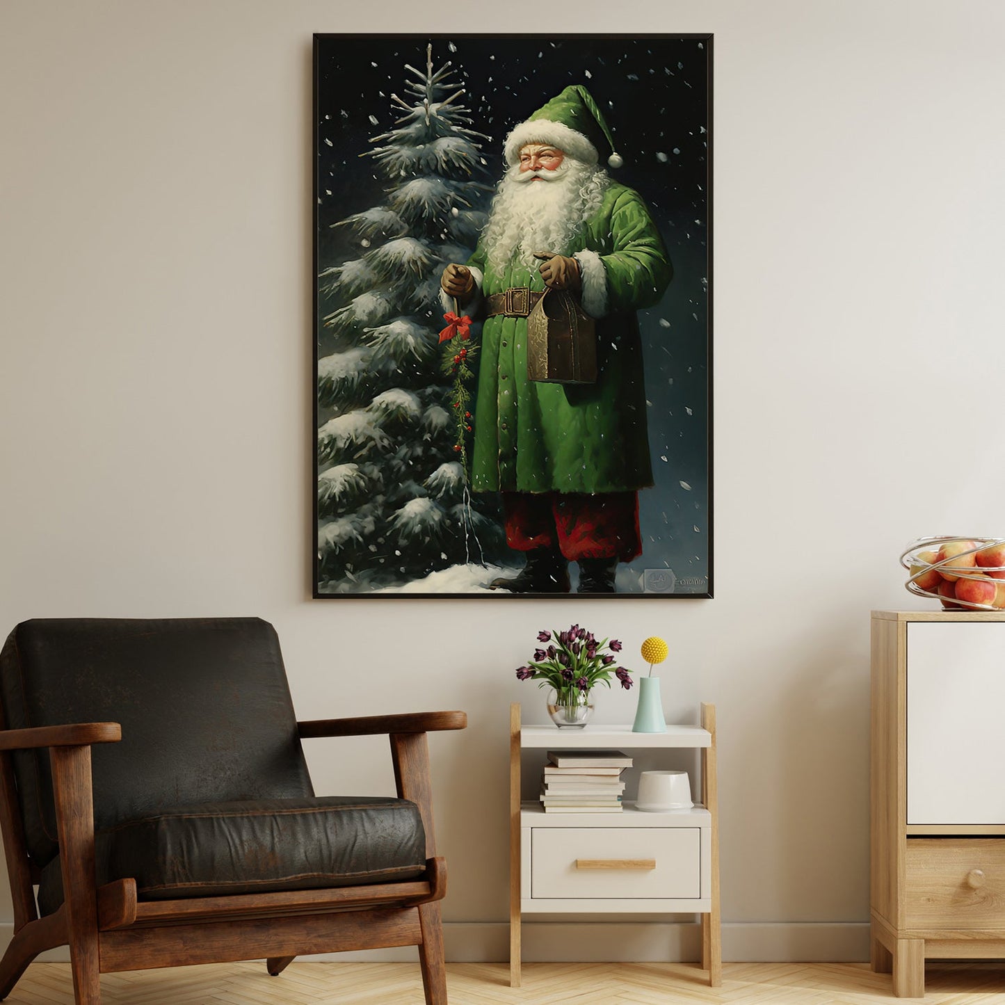 Emerald Eve's Gentleman, Santa Claus Christmas Canvas Painting, Xmas Wall Art Decor - Christmas Poster Gift