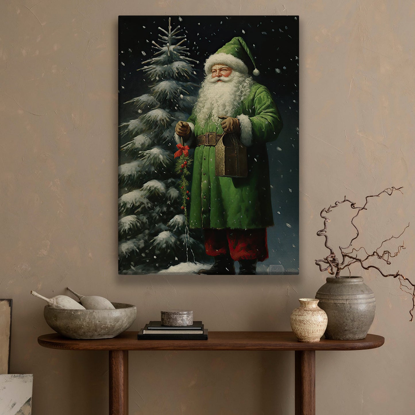 Emerald Eve's Gentleman, Santa Claus Christmas Canvas Painting, Xmas Wall Art Decor - Christmas Poster Gift