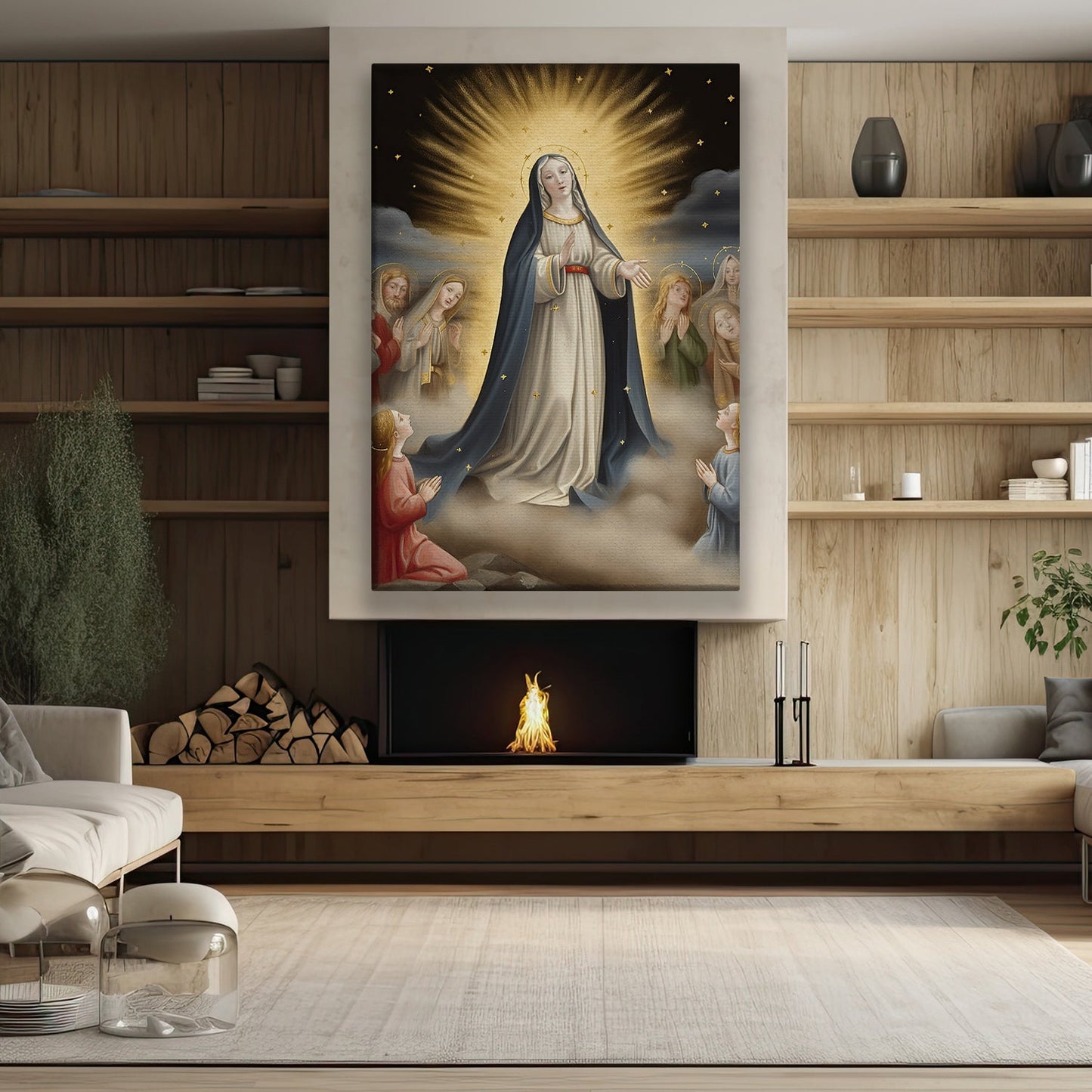 Divine Maternal Embrace, Virgin Mary Christmas Canvas Painting, Xmas Wall Art Decor - Christmas Poster Gift