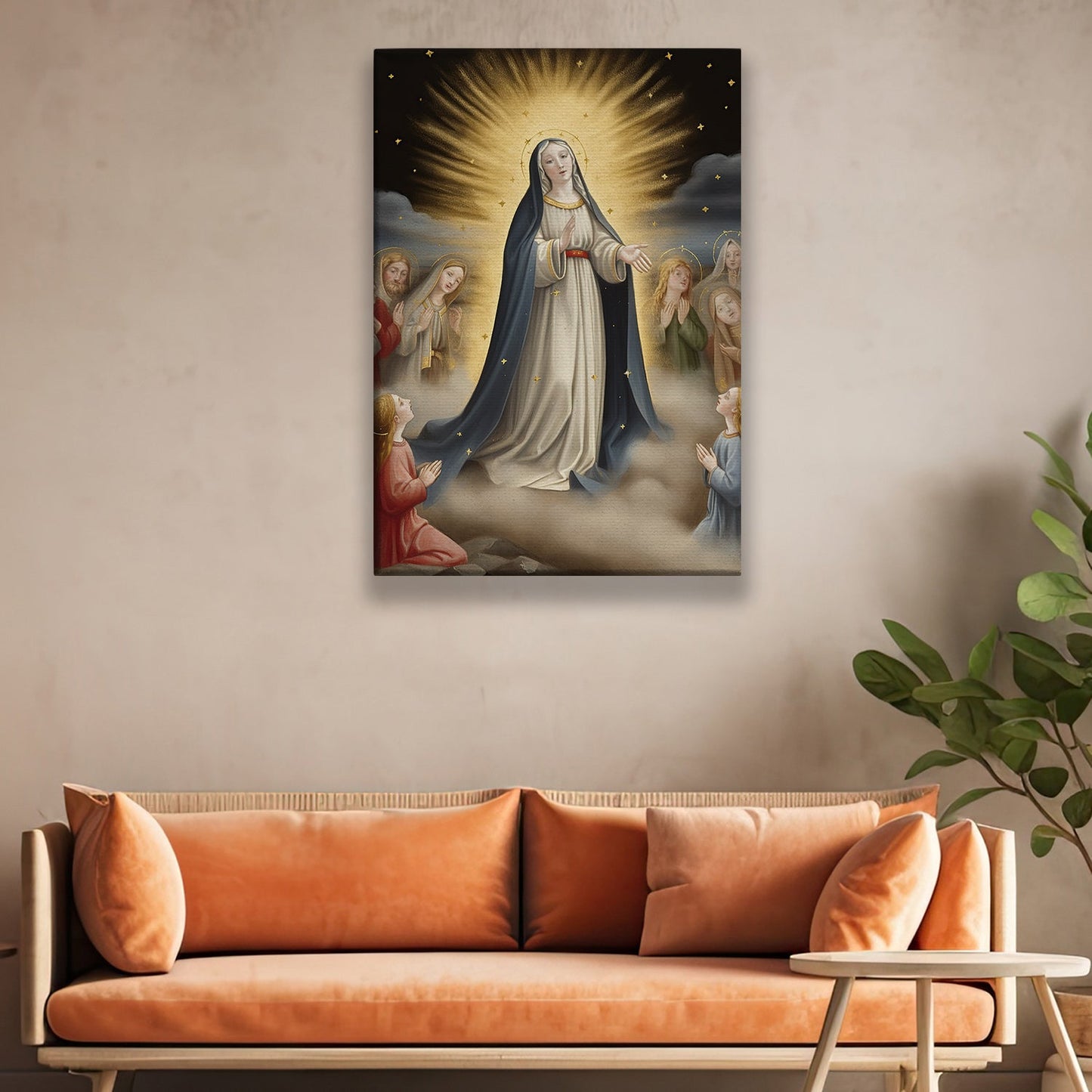 Divine Maternal Embrace, Virgin Mary Christmas Canvas Painting, Xmas Wall Art Decor - Christmas Poster Gift