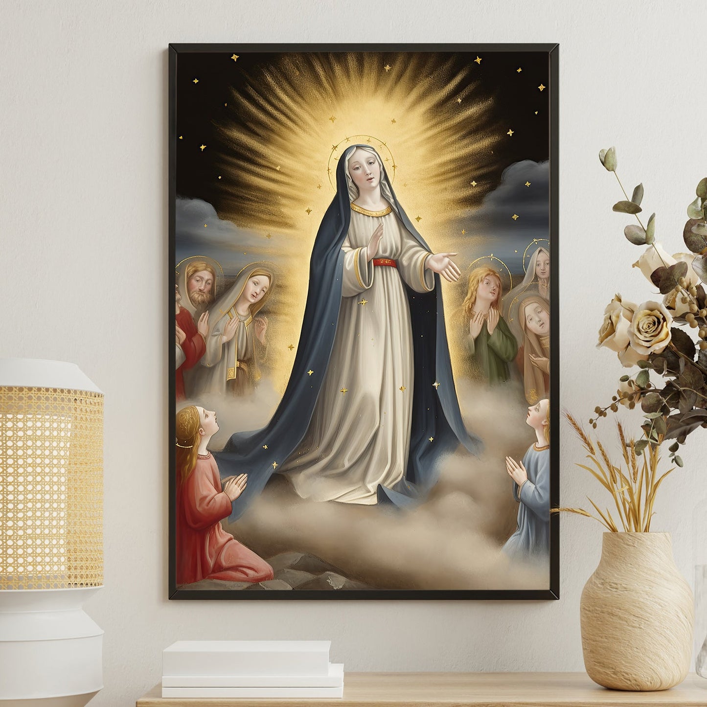 Divine Maternal Embrace, Virgin Mary Christmas Canvas Painting, Xmas Wall Art Decor - Christmas Poster Gift