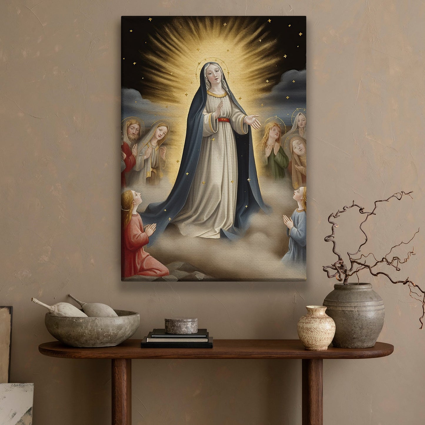 Divine Maternal Embrace, Virgin Mary Christmas Canvas Painting, Xmas Wall Art Decor - Christmas Poster Gift