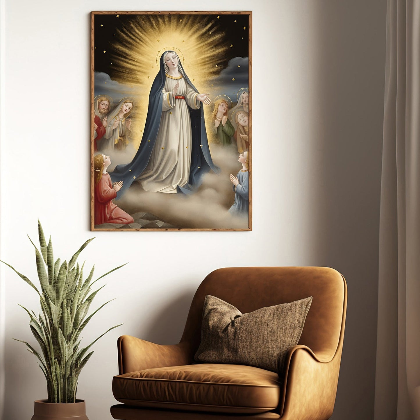 Divine Maternal Embrace, Virgin Mary Christmas Canvas Painting, Xmas Wall Art Decor - Christmas Poster Gift