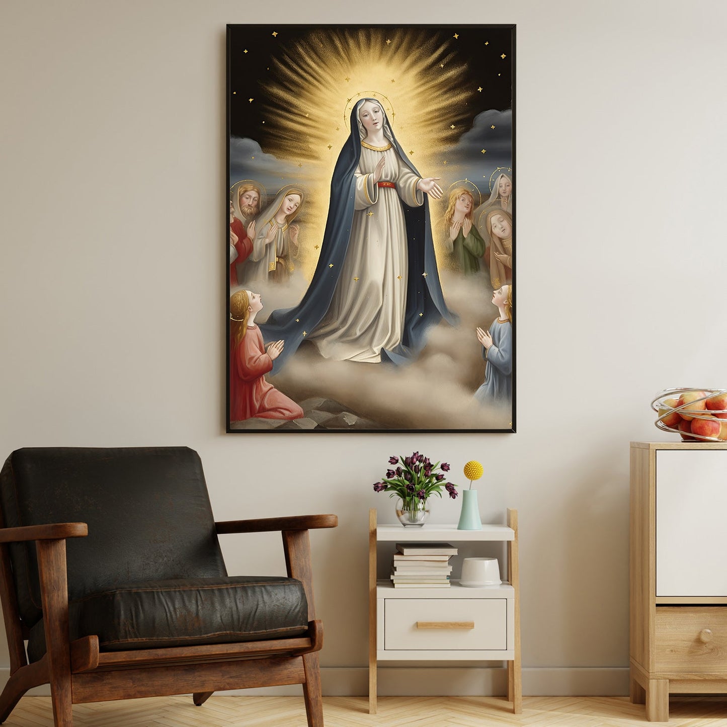 Divine Maternal Embrace, Virgin Mary Christmas Canvas Painting, Xmas Wall Art Decor - Christmas Poster Gift