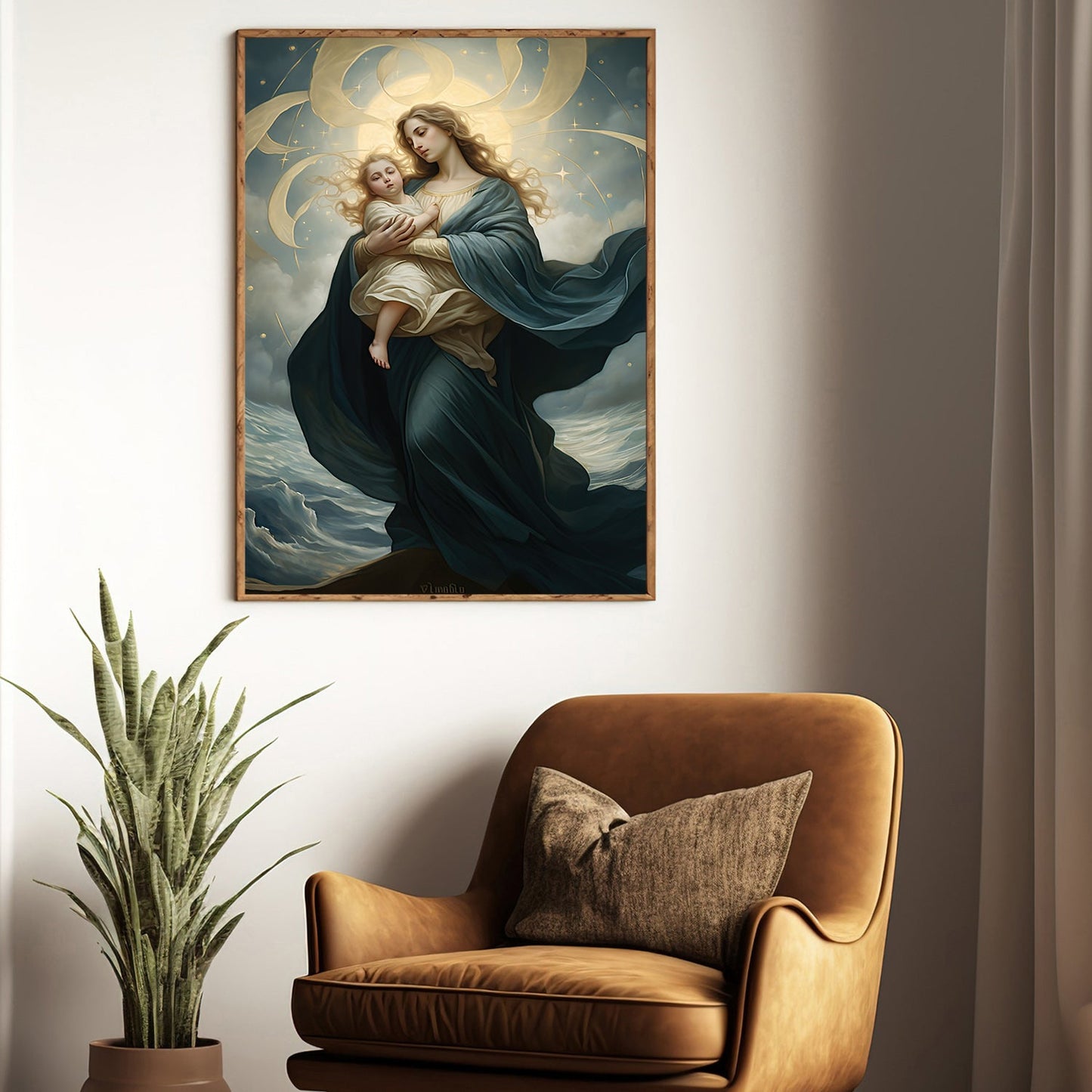 Celestial Madonna and Child, Virgin Mary Christmas Canvas Painting, Xmas Wall Art Decor - Christmas Poster Gift