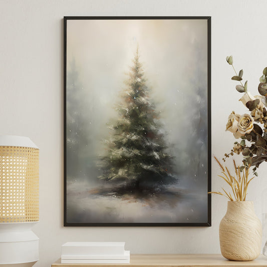 Mist-veiled Mornings Whispering Pines, Christmas Canvas Painting, Xmas Wall Art Decor - Christmas Poster Gift