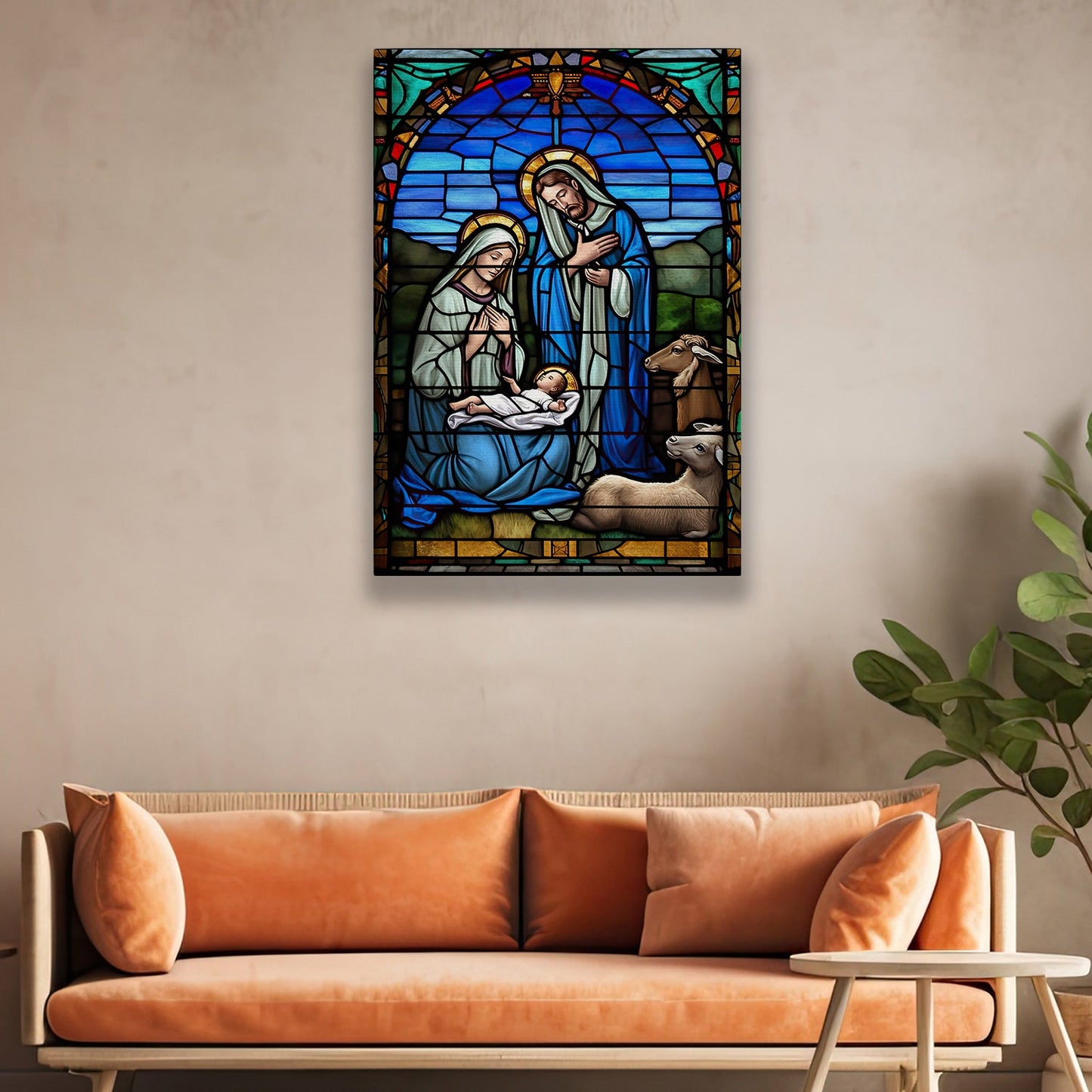 Holy Night's Stained Glass, Virgin Mary Canvas Painting, Xmas Wall Art Decor - Christmas Poster Gift