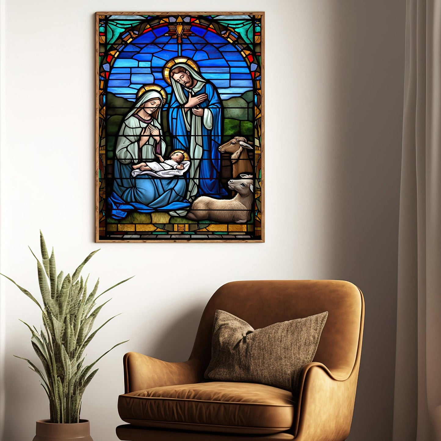 Holy Night's Stained Glass, Virgin Mary Canvas Painting, Xmas Wall Art Decor - Christmas Poster Gift