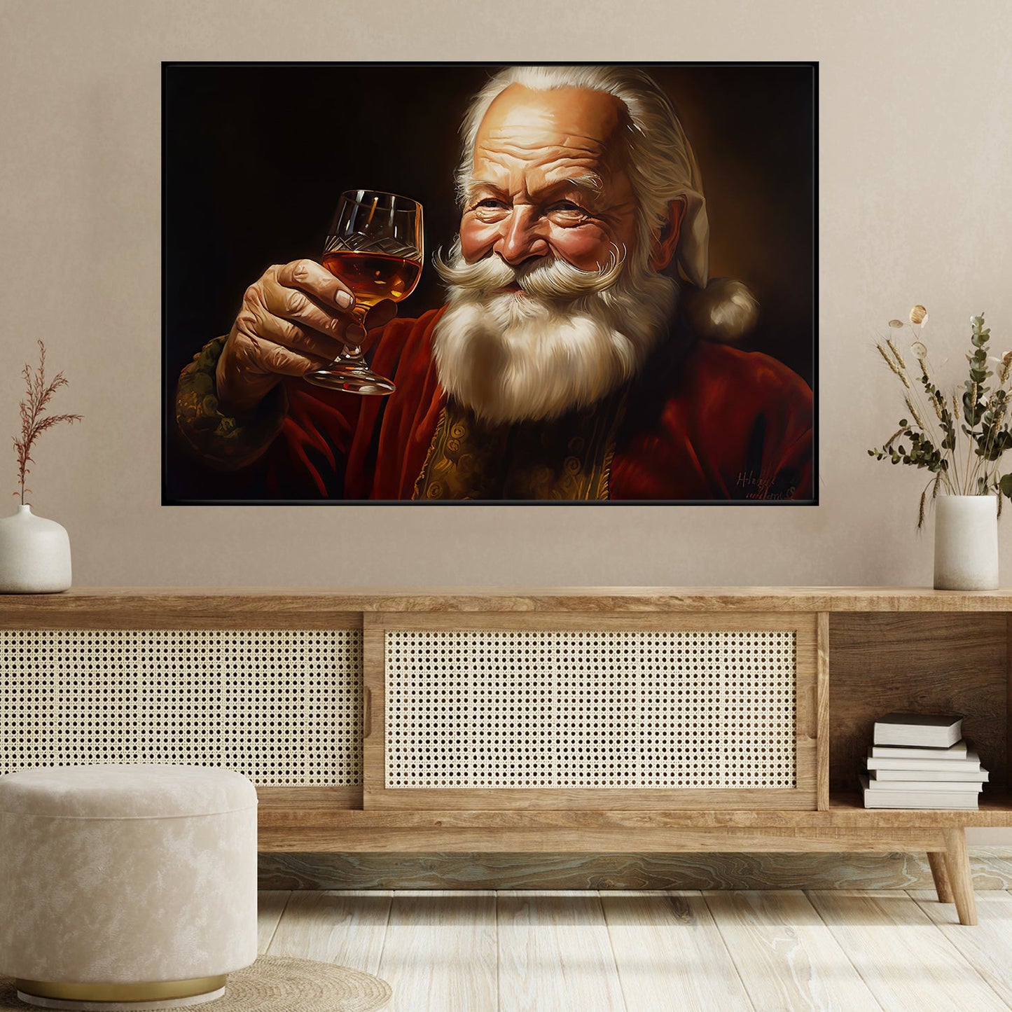 Cheers to Festive Spirits, Santa Claus Christmas Canvas Painting, Xmas Wall Art Decor - Christmas Poster Gift For Santa Claus Lovers