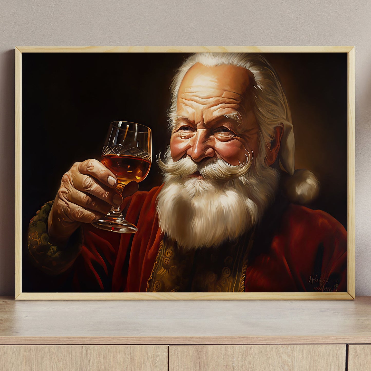 Cheers to Festive Spirits, Santa Claus Christmas Canvas Painting, Xmas Wall Art Decor - Christmas Poster Gift For Santa Claus Lovers