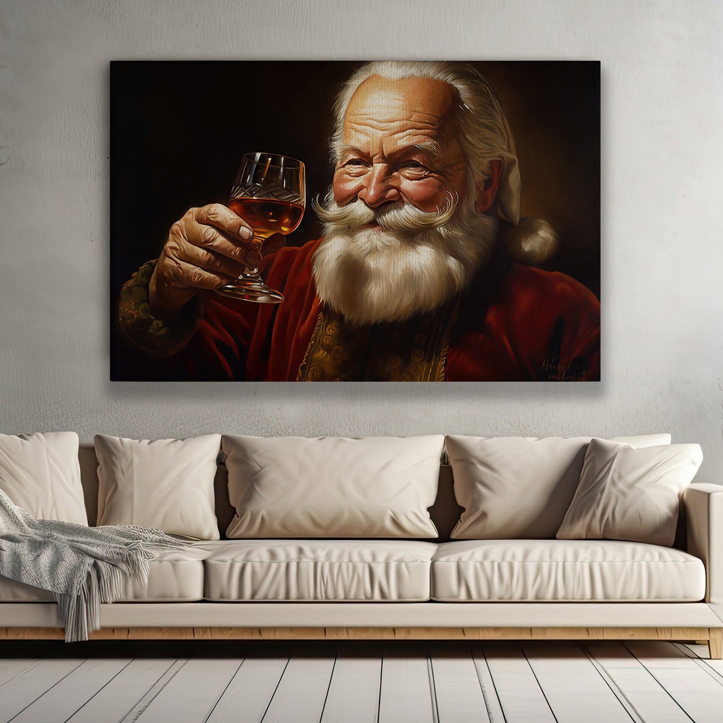 Cheers to Festive Spirits, Santa Claus Christmas Canvas Painting, Xmas Wall Art Decor - Christmas Poster Gift For Santa Claus Lovers