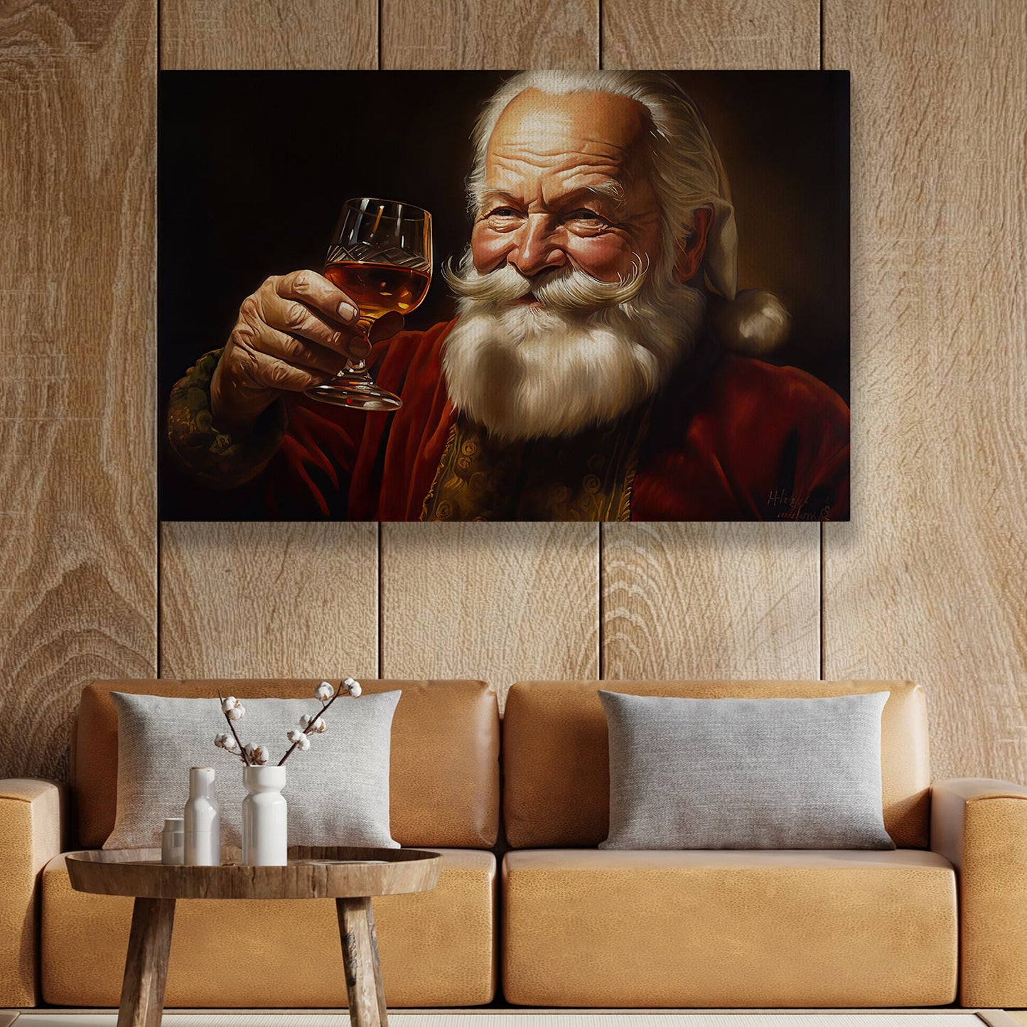 Cheers to Festive Spirits, Santa Claus Christmas Canvas Painting, Xmas Wall Art Decor - Christmas Poster Gift For Santa Claus Lovers