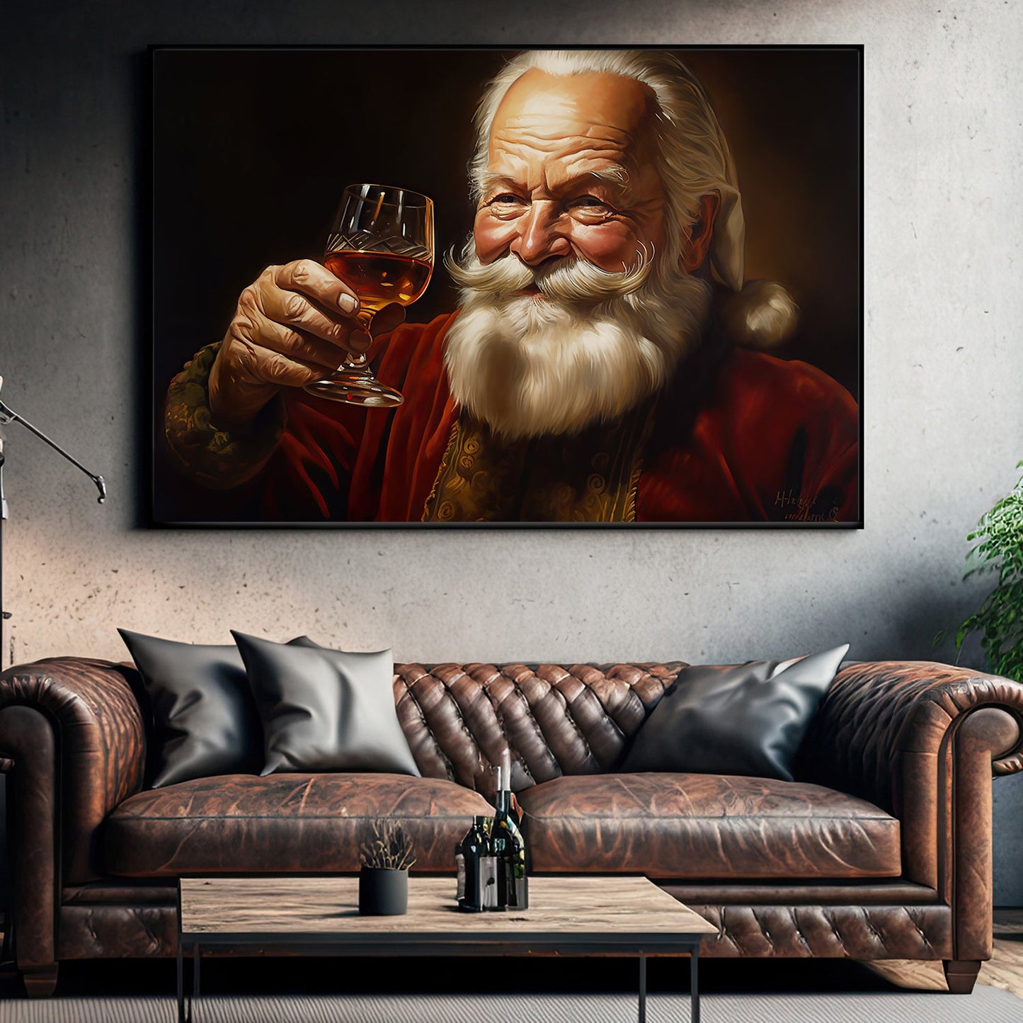 Cheers to Festive Spirits, Santa Claus Christmas Canvas Painting, Xmas Wall Art Decor - Christmas Poster Gift For Santa Claus Lovers