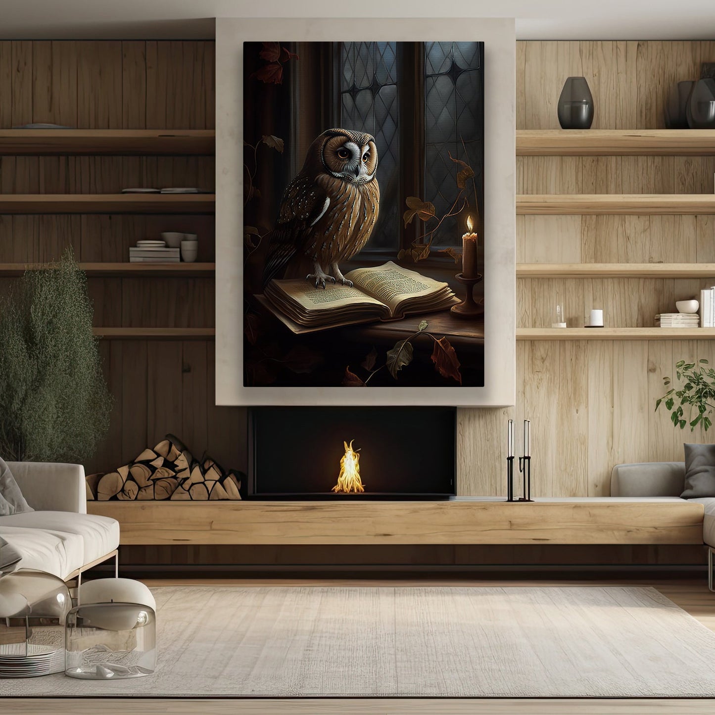 An Owl's Nocturnal Study, Owl Canvas Painting, Wall Art Decor - Poster Gift For Owl Lovers