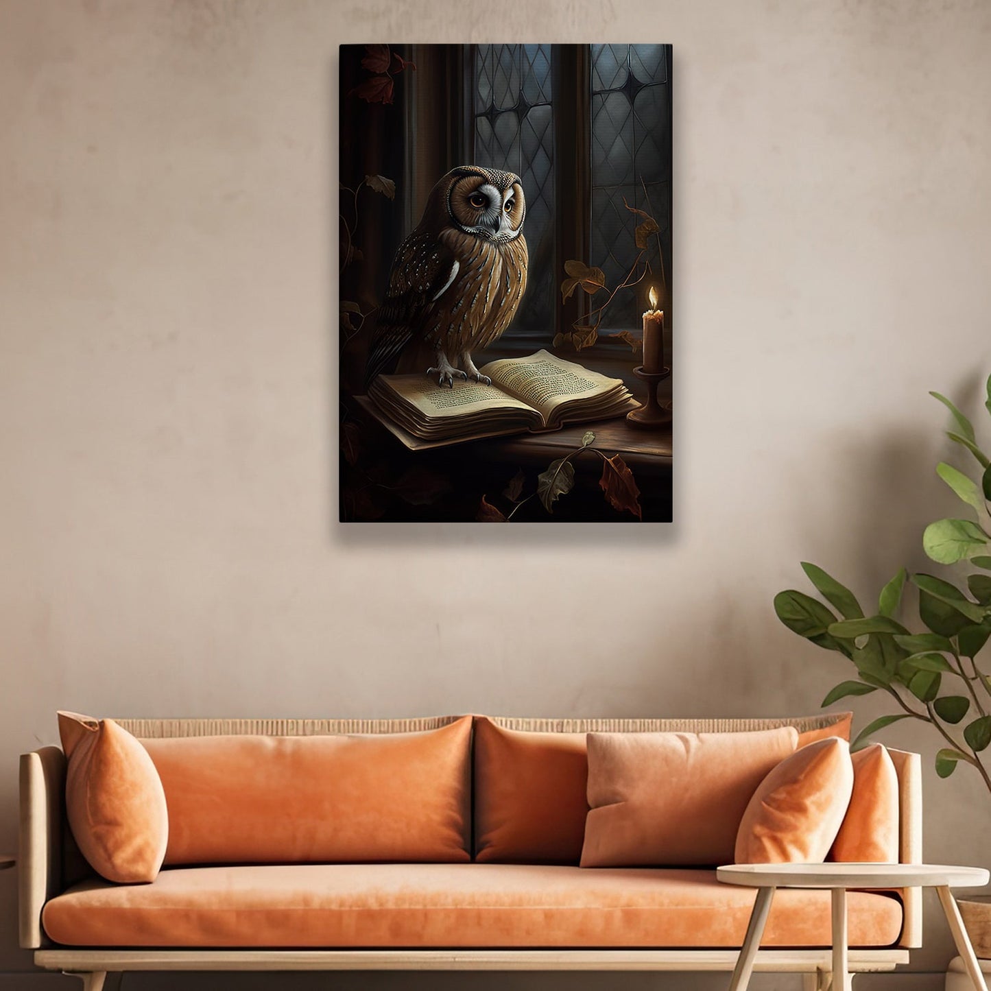 An Owl's Nocturnal Study, Owl Canvas Painting, Wall Art Decor - Poster Gift For Owl Lovers