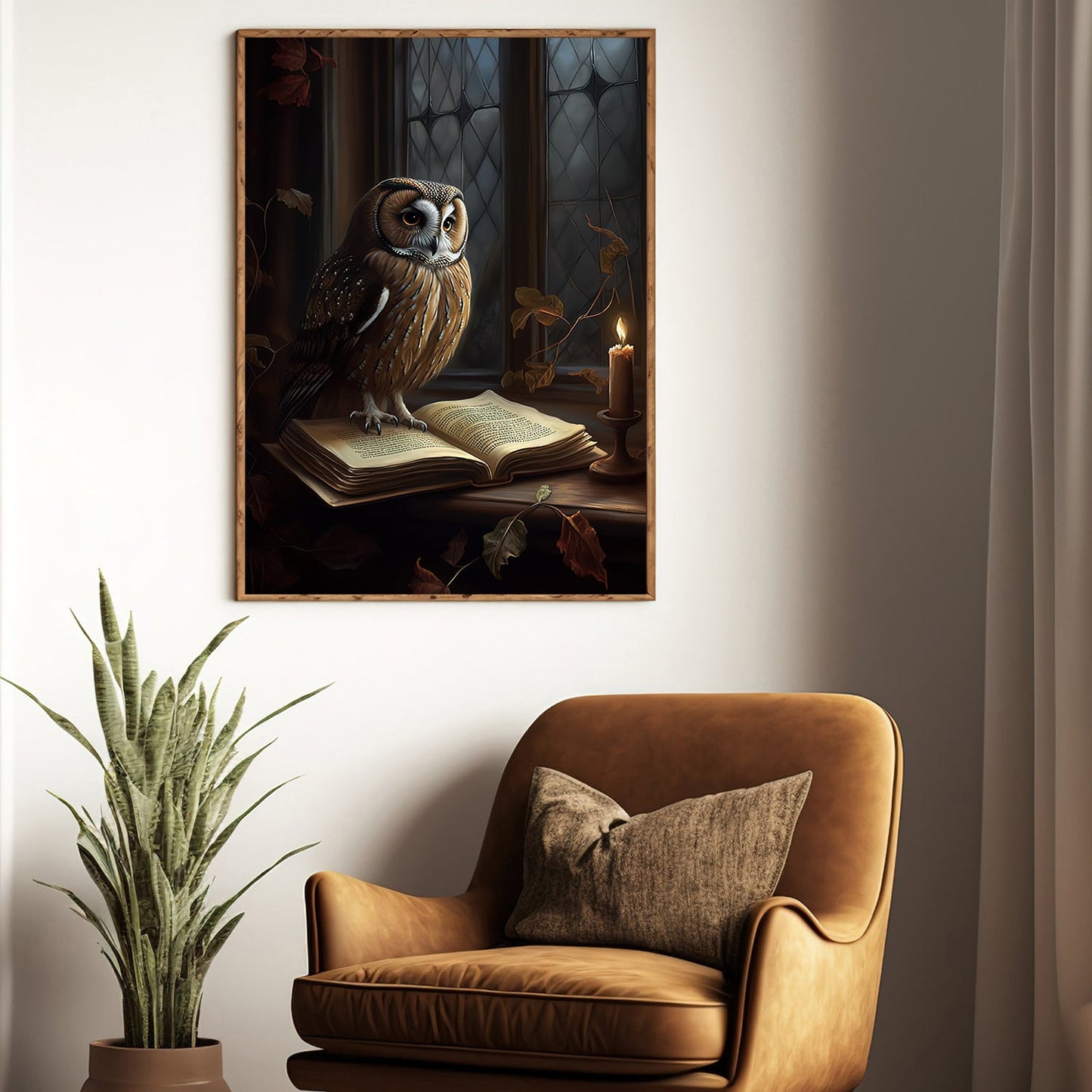 An Owl's Nocturnal Study, Owl Canvas Painting, Wall Art Decor - Poster Gift For Owl Lovers