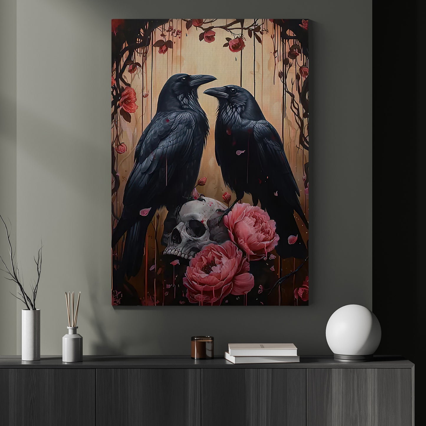 The Meeting Of Ravens, Raven Canvas Painting, Spooky Season Wall Art Decor, Halloween Poster Gift For Raven Lovers