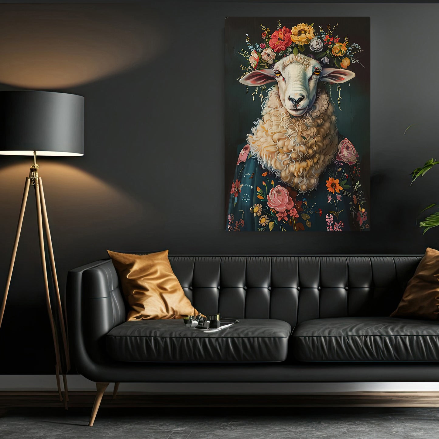 A Sheep's Blossom Portrait, Floral Victorian Sheep Canvas Painting, Victorian Animal Wall Art Decor, Poster Gift For Sheep Lovers