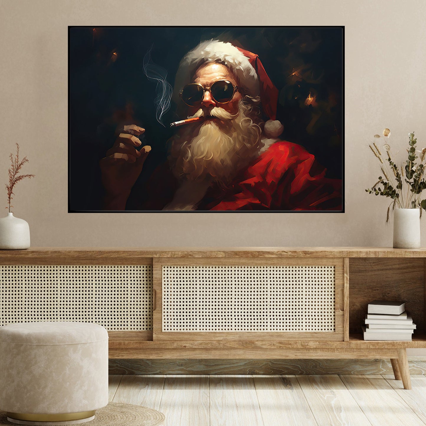 Santa's Cool Yule Vibe, Santa Claus Christmas Canvas Painting, Xmas Wall Art Decor - Christmas Poster Gift For Santa Claus Lovers