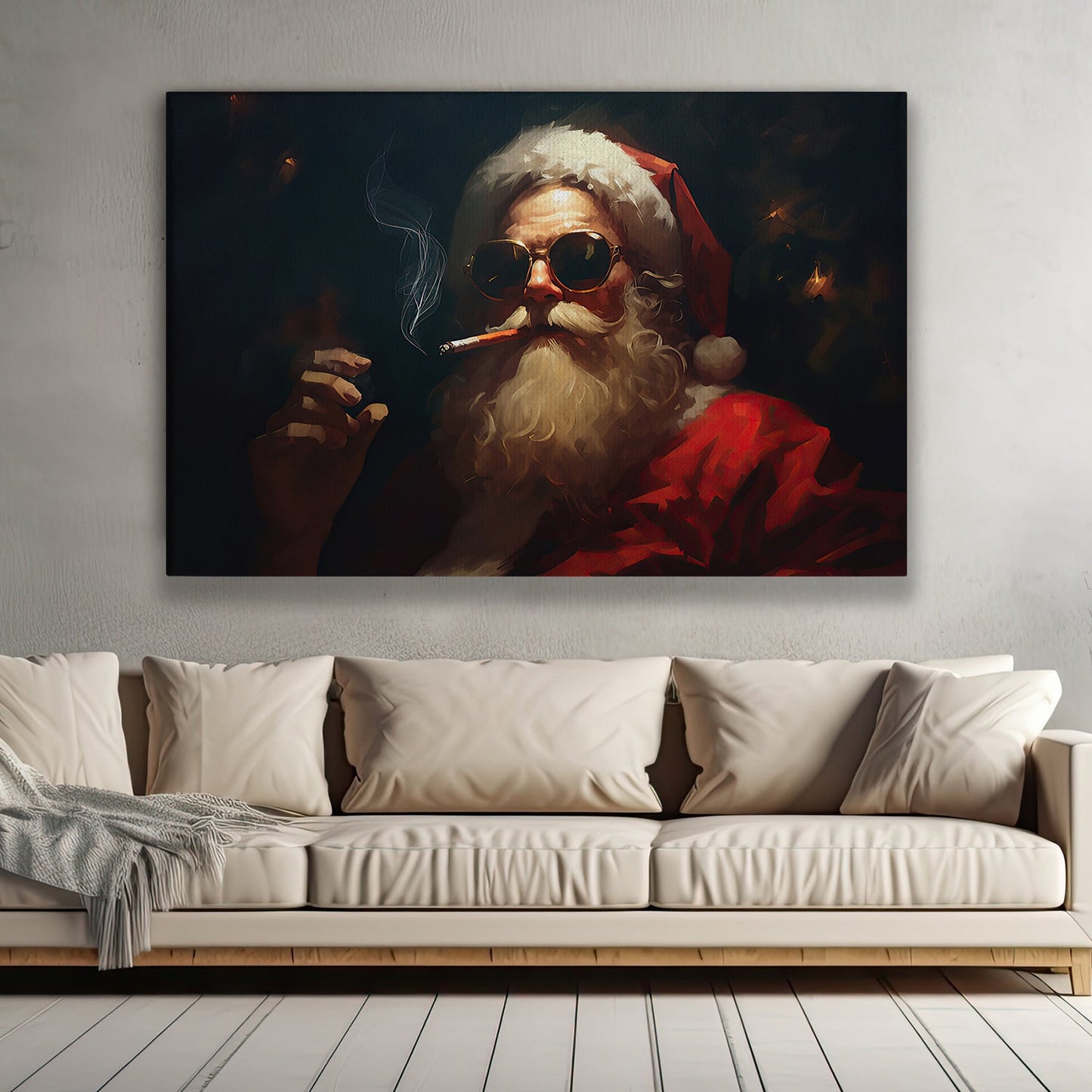 Santa's Cool Yule Vibe, Santa Claus Christmas Canvas Painting, Xmas Wall Art Decor - Christmas Poster Gift For Santa Claus Lovers