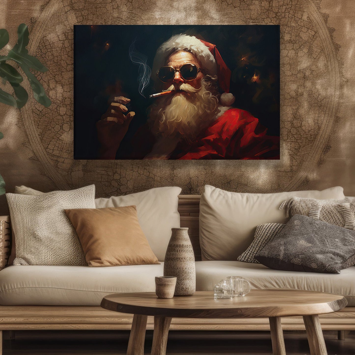 Santa's Cool Yule Vibe, Santa Claus Christmas Canvas Painting, Xmas Wall Art Decor - Christmas Poster Gift For Santa Claus Lovers