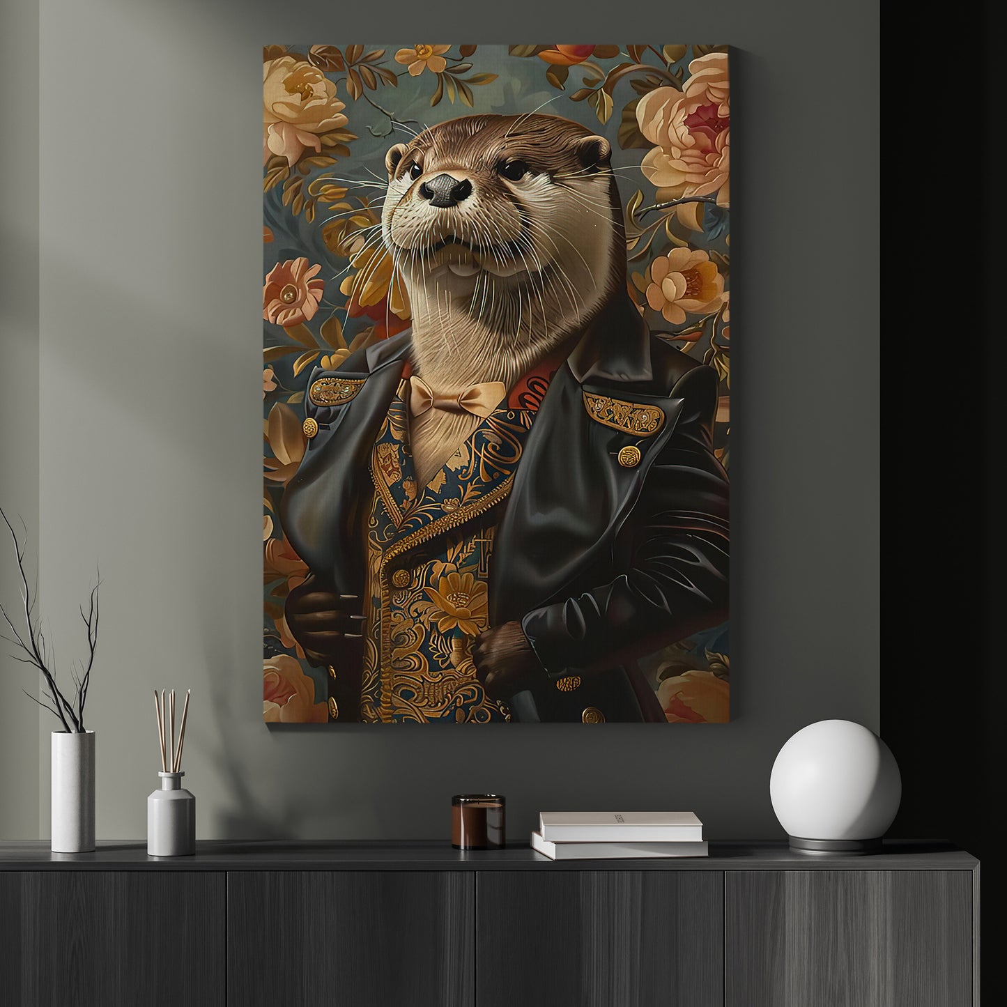 Dapper Otter Gentleman, Victorian Otter Canvas Painting, Victorian Animal Wall Art Decor, Poster Gift For Otter Lovers