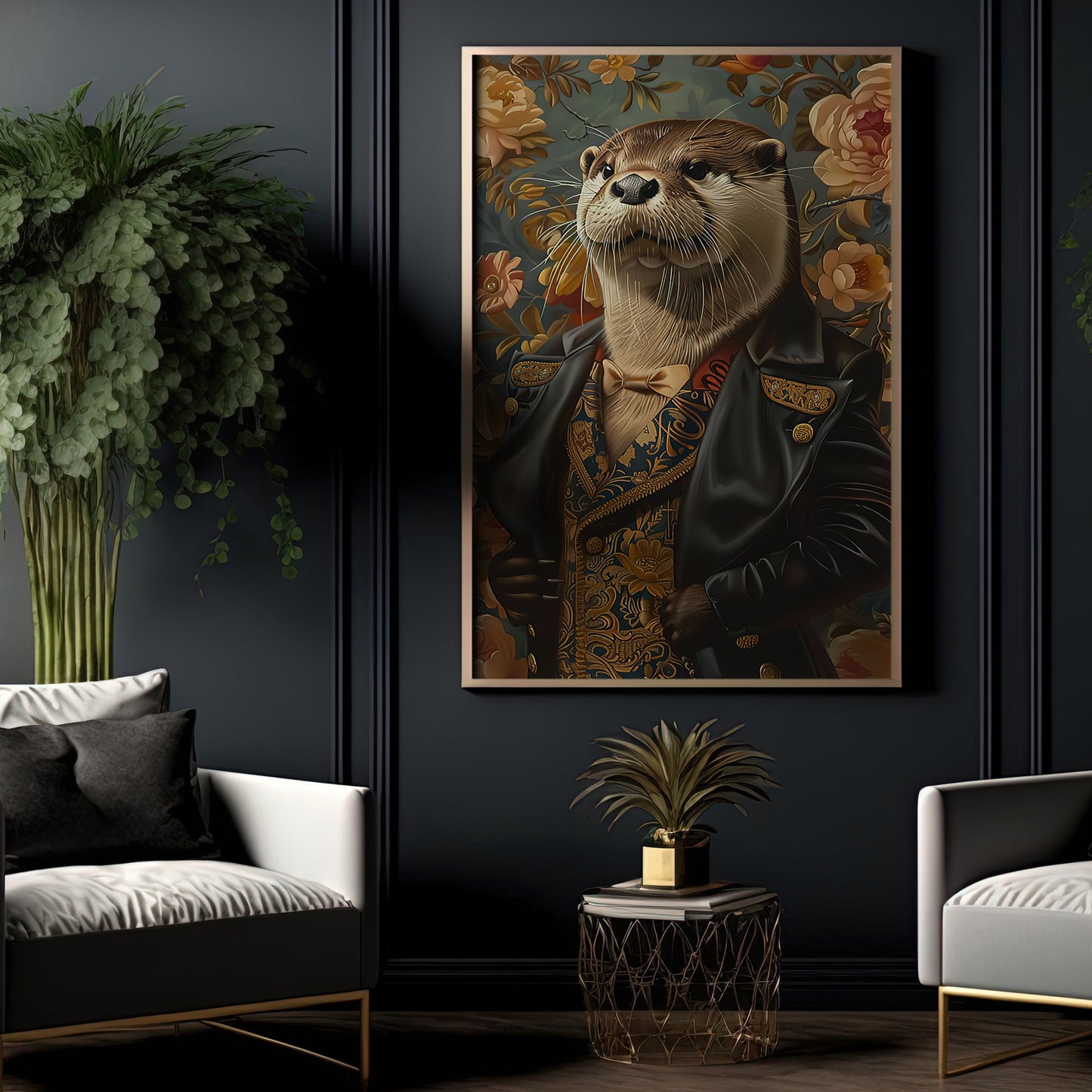 Dapper Otter Gentleman, Victorian Otter Canvas Painting, Victorian Animal Wall Art Decor, Poster Gift For Otter Lovers