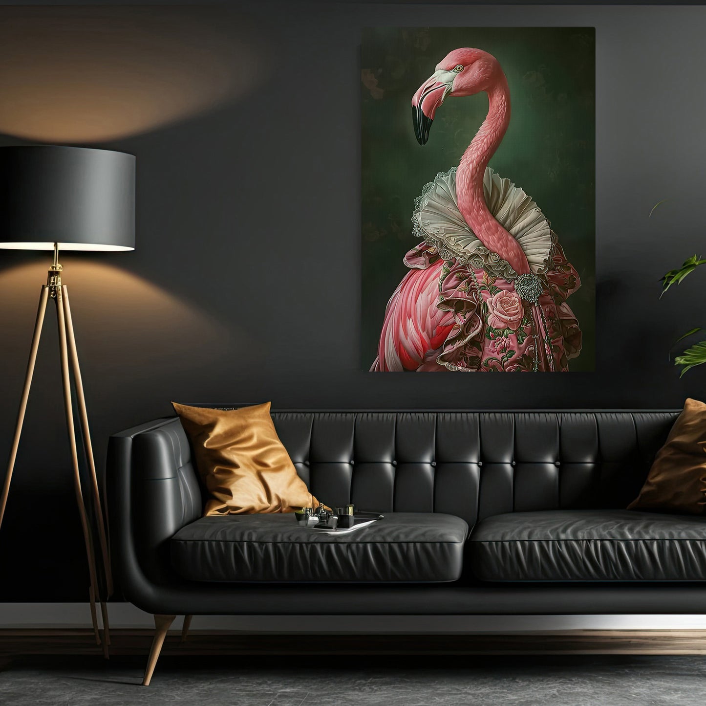 The Flamingo's Finery, Victorian Flamingo Canvas Painting, Victorian Animal Wall Art Decor, Poster Gift For Flamingo Lovers