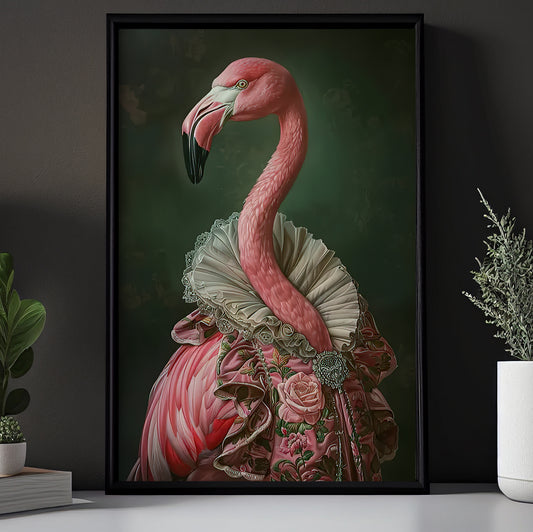 The Flamingo's Finery, Victorian Flamingo Canvas Painting, Victorian Animal Wall Art Decor, Poster Gift For Flamingo Lovers