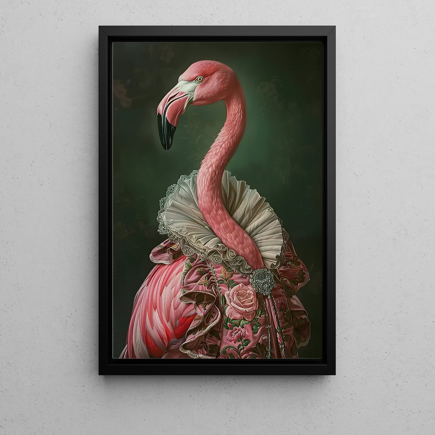 The Flamingo's Finery, Victorian Flamingo Canvas Painting, Victorian Animal Wall Art Decor, Poster Gift For Flamingo Lovers