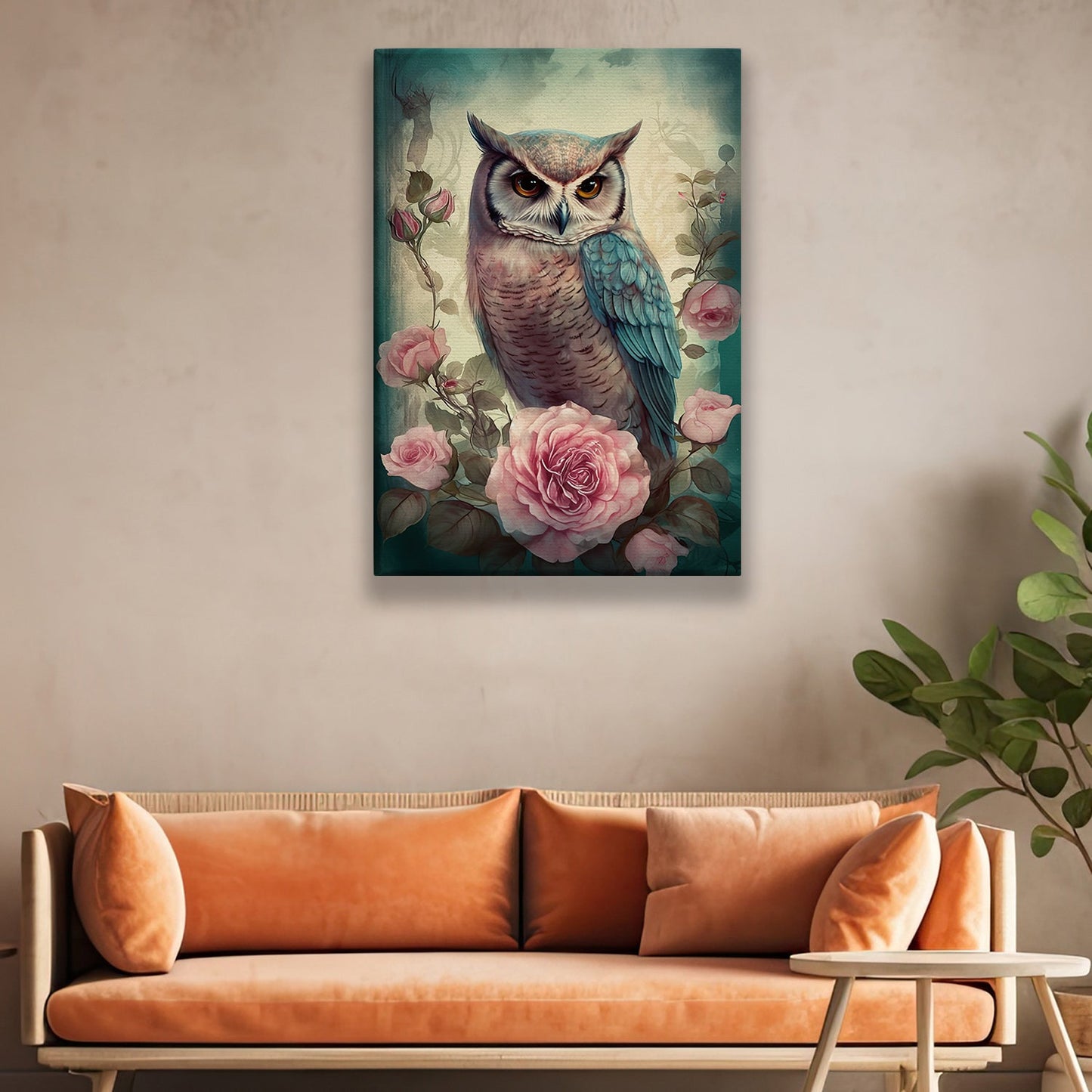 The Majestic Owl Amongst The Roses, Owl Canvas Painting, Wall Art Decor - Poster Gift For Owl Lovers