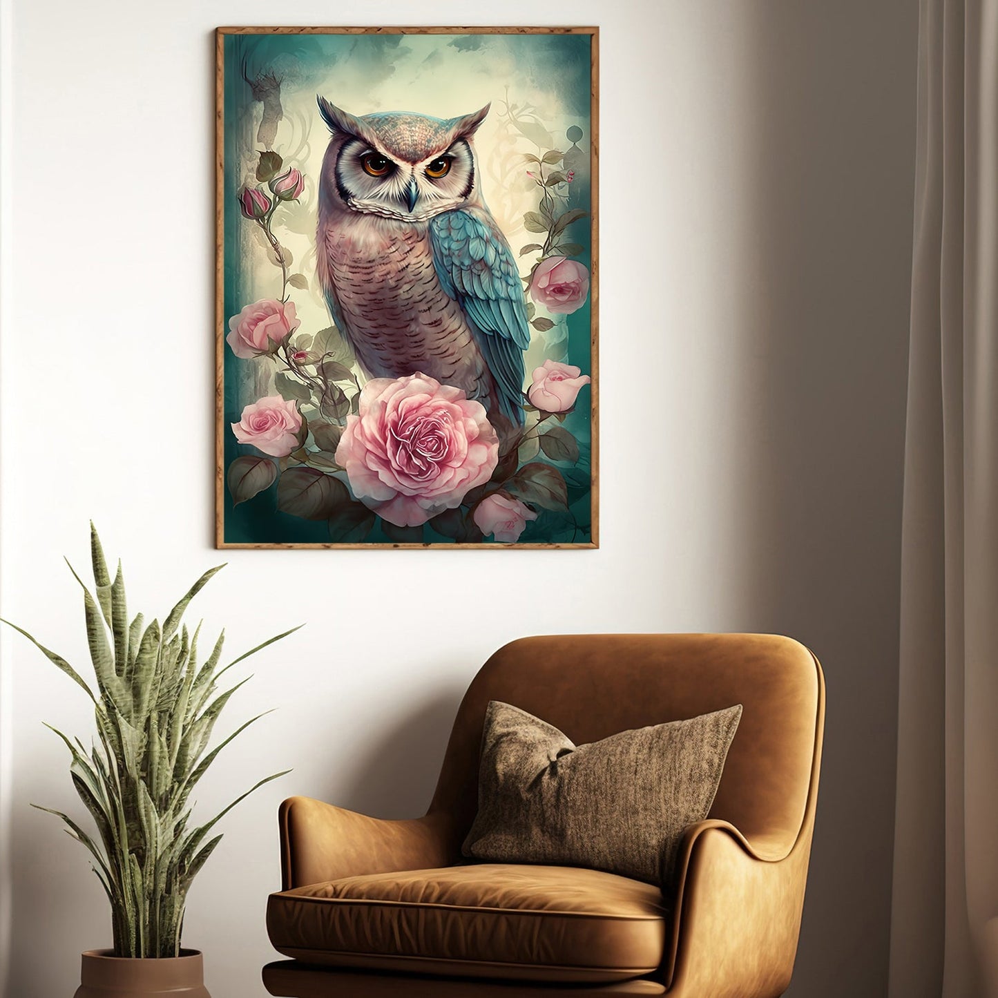 The Majestic Owl Amongst The Roses, Owl Canvas Painting, Wall Art Decor - Poster Gift For Owl Lovers