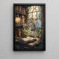 Vintage Owl And Books Canvas Painting, Cottage Owl Wall Art Decor, Poster Gift For Owl Lovers
