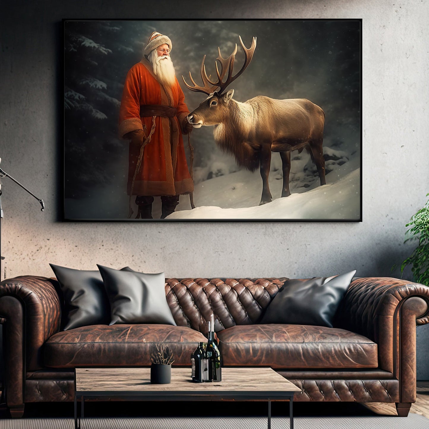 Whispering Winter's Tales, Santa Claus Christmas Canvas Painting, Xmas Wall Art Decor - Christmas Poster Gift For Deer Lovers