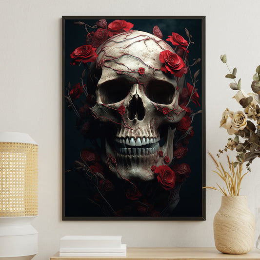 Roses And Remains, Skull Canvas Painting, Wall Art Decor - Vintage Skull Poster Gift