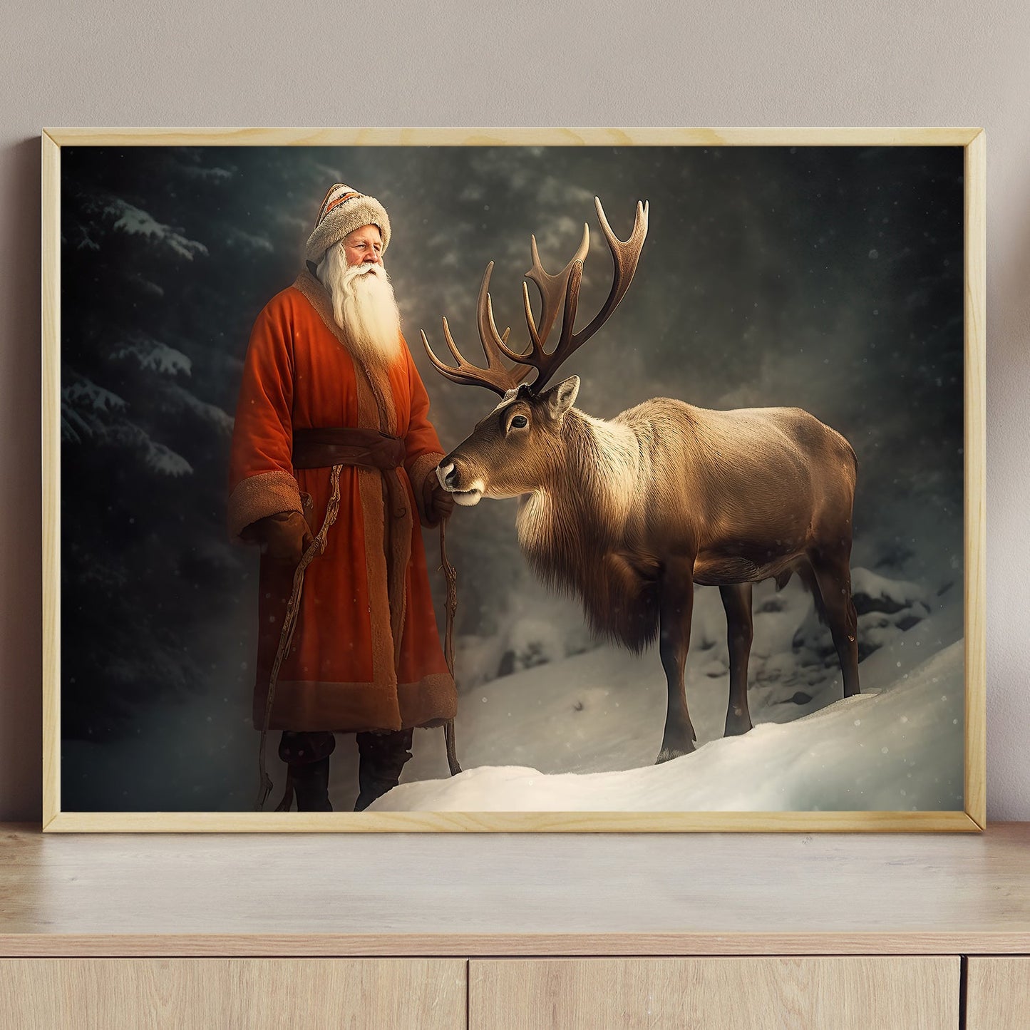 Whispering Winter's Tales, Santa Claus Christmas Canvas Painting, Xmas Wall Art Decor - Christmas Poster Gift For Deer Lovers