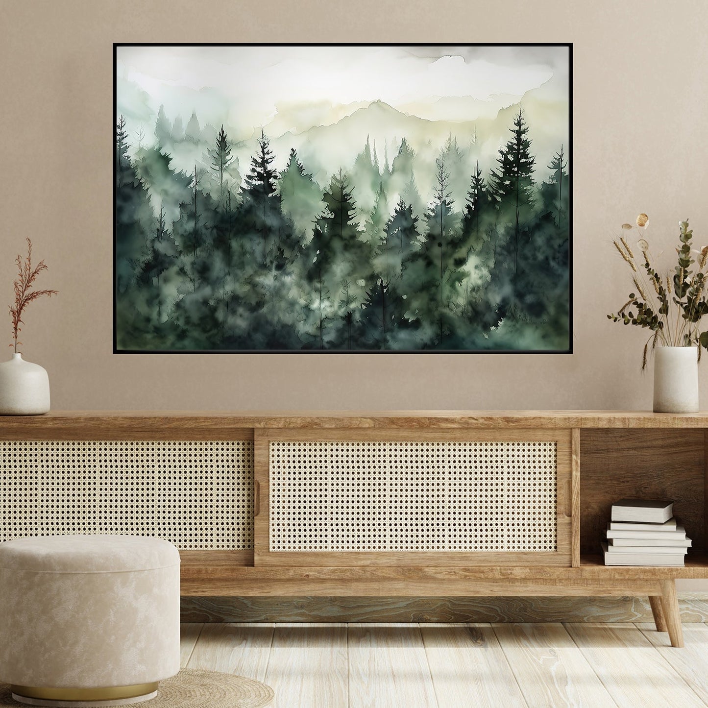 Misty Mountain Serenity, Christmas Canvas Painting, Xmas Wall Art Decor - Christmas Poster Gift