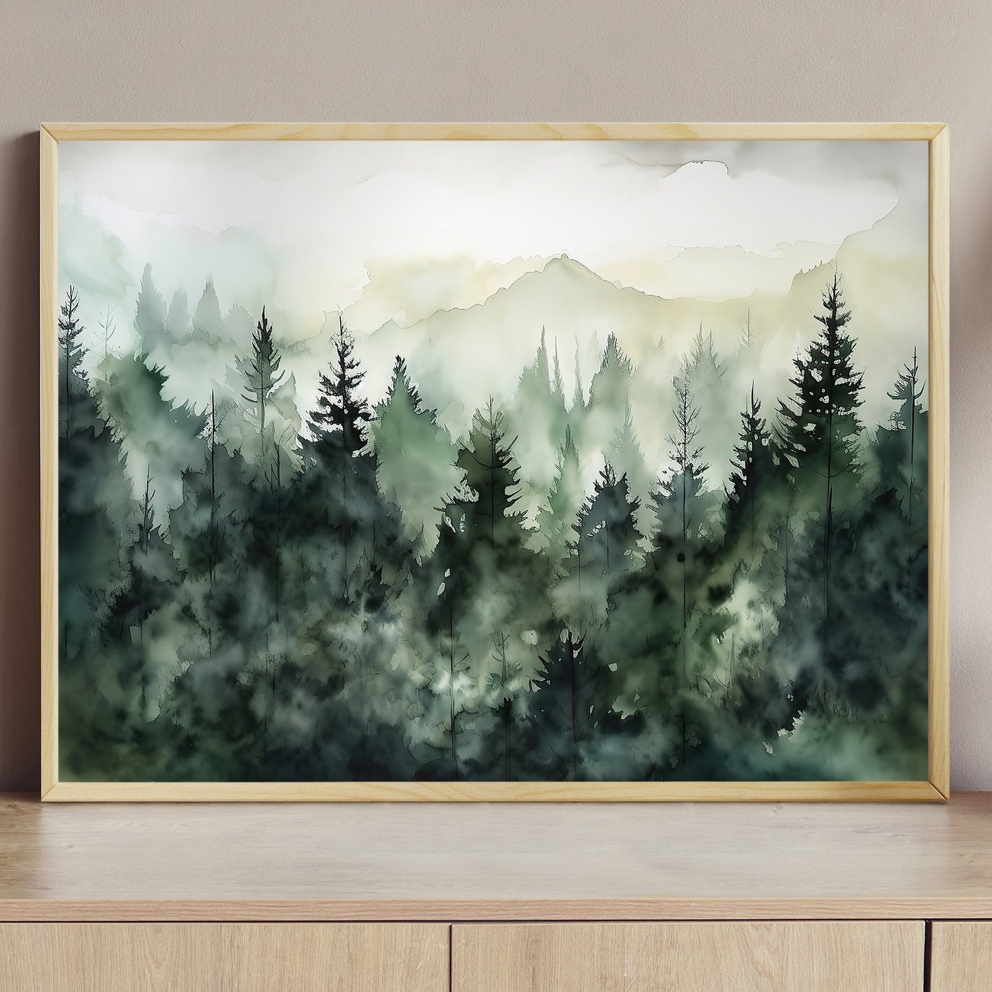 Misty Mountain Serenity, Christmas Canvas Painting, Xmas Wall Art Decor - Christmas Poster Gift