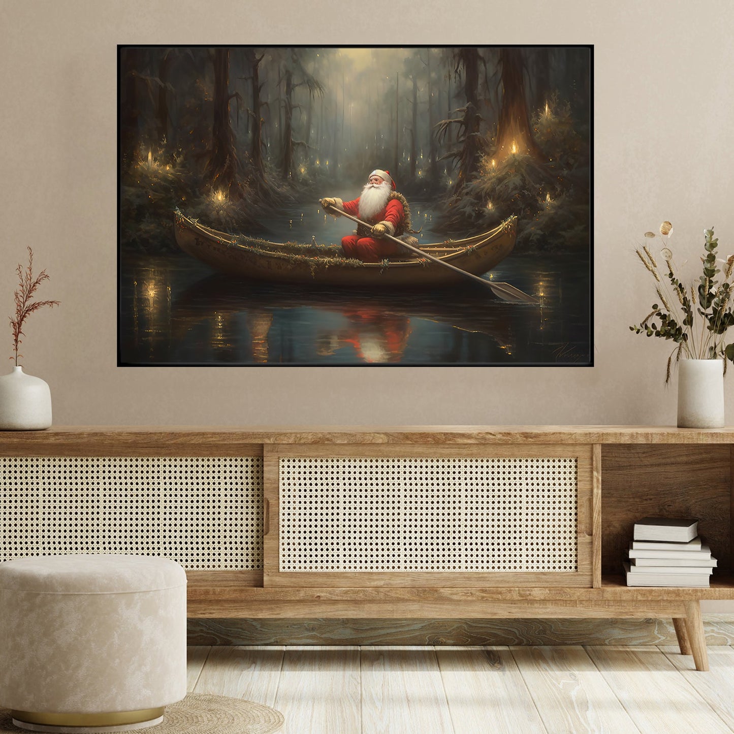 Santa's Enchanted Voyage, Sailing Santa Claus Christmas Canvas Painting, Xmas Wall Art Decor - Christmas Poster Gift For Sailing Lovers