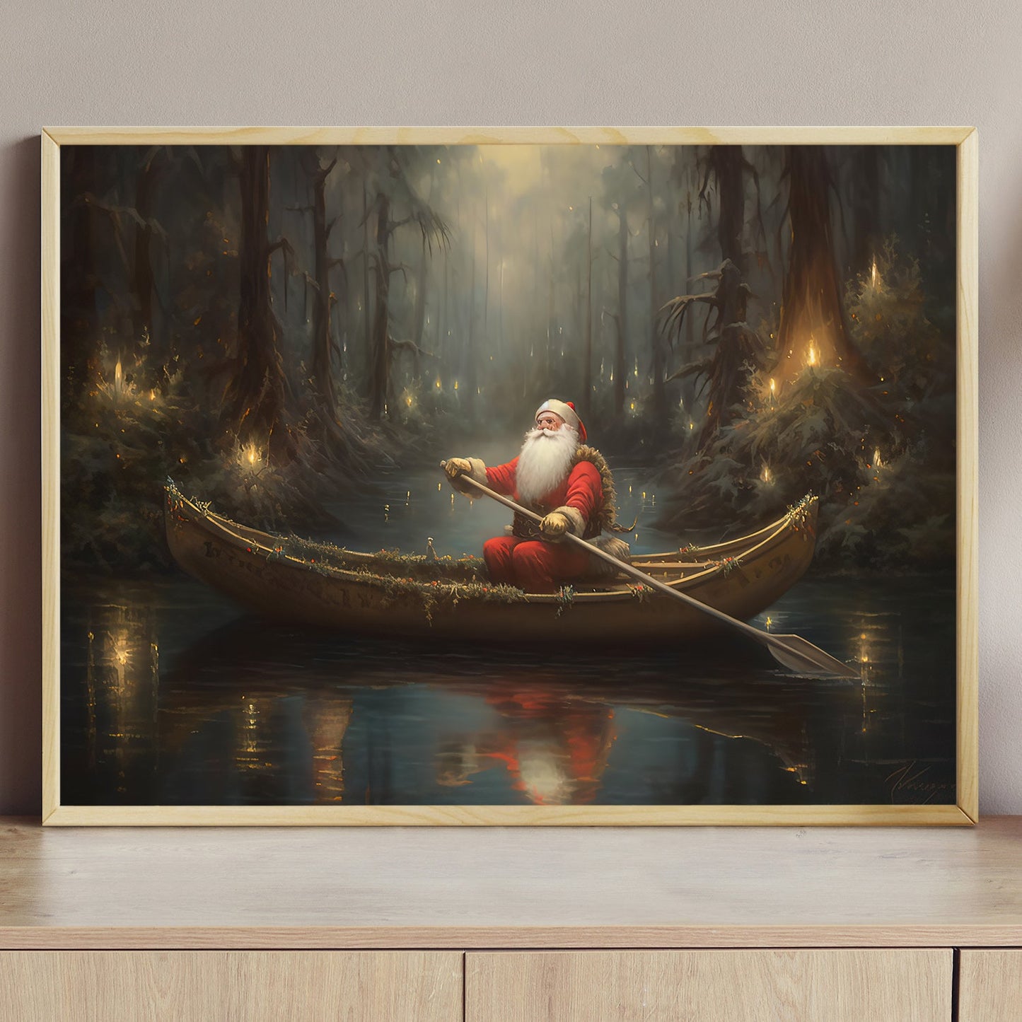 Santa's Enchanted Voyage, Sailing Santa Claus Christmas Canvas Painting, Xmas Wall Art Decor - Christmas Poster Gift For Sailing Lovers