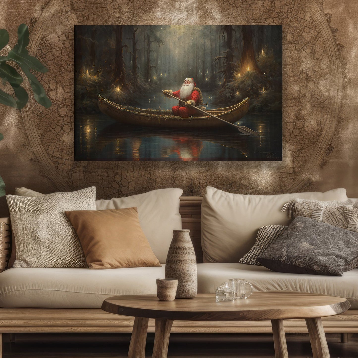 Santa's Enchanted Voyage, Sailing Santa Claus Christmas Canvas Painting, Xmas Wall Art Decor - Christmas Poster Gift For Sailing Lovers