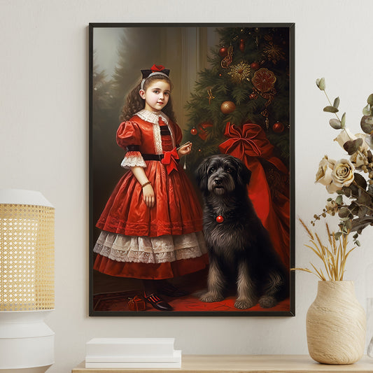 A Girl And Her Dog at Christmas, Dog Canvas Painting, Xmas Wall Art Decor - Christmas Poster Gift